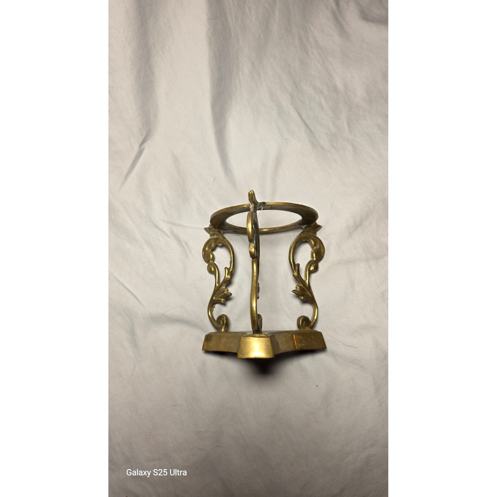 Vintage Brass Tripod Display Stand Ornate Scroll Ostrich Egg Sphere Holder 3.25" - Picture 6 of 7